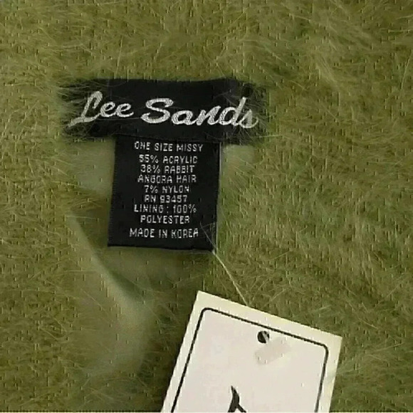 Lee Sands Angora Blend Cardigan OS Pea Green Single Button NWT Cozycore Vintage - Picture 7 of 9